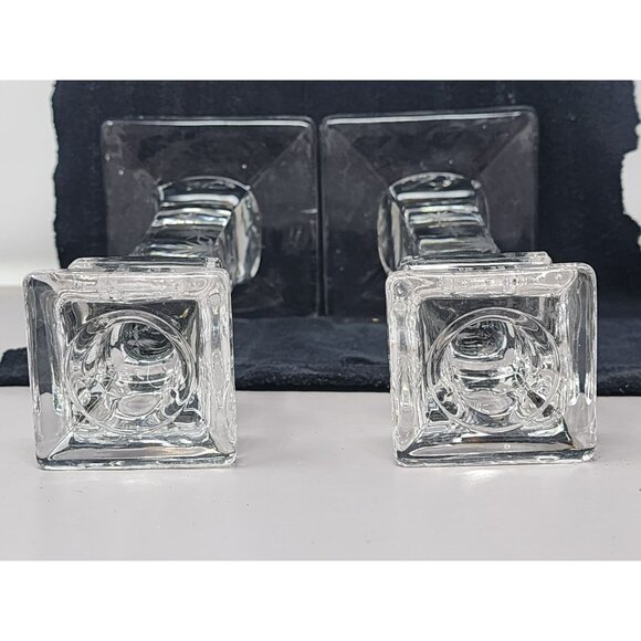 Vintage Westmoreland Etched Glass Candlestick Holders Elegant Square Base Design - Picture 5 of 11